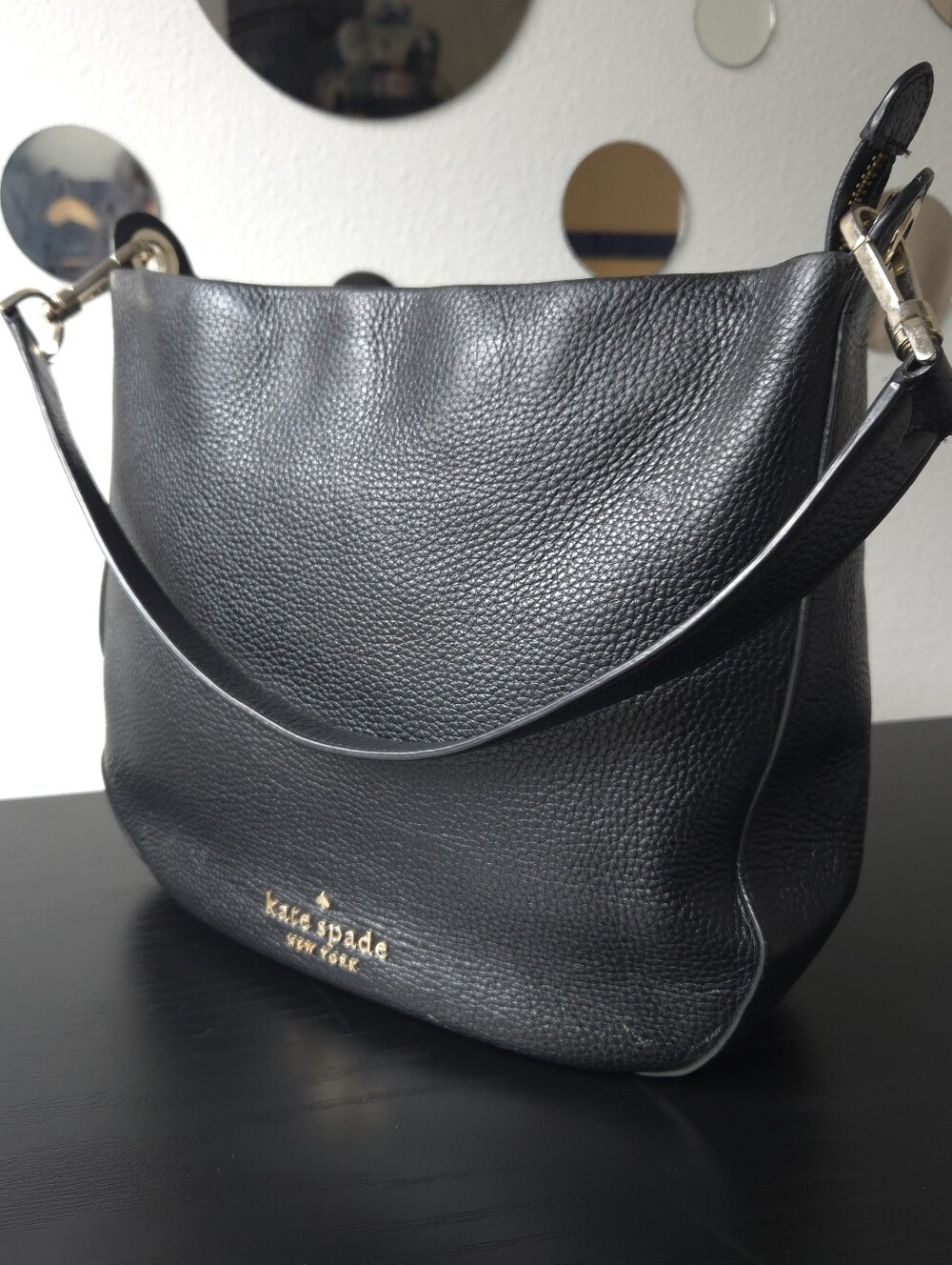 Kate Spade Lexy Large Black Pebbled Leather Shoulder Hobo Bag Purse K4659